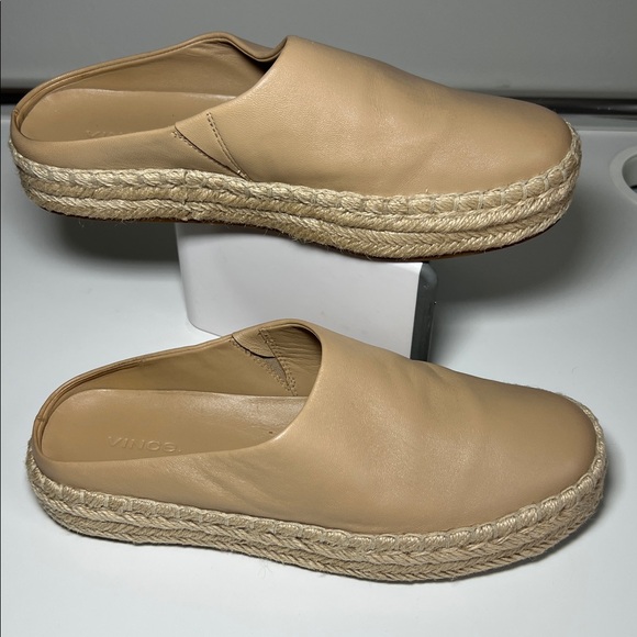 Vince Shoes - Vince Ulla Leather Slip-On Espadrille Mules Beige Women’s Size 8